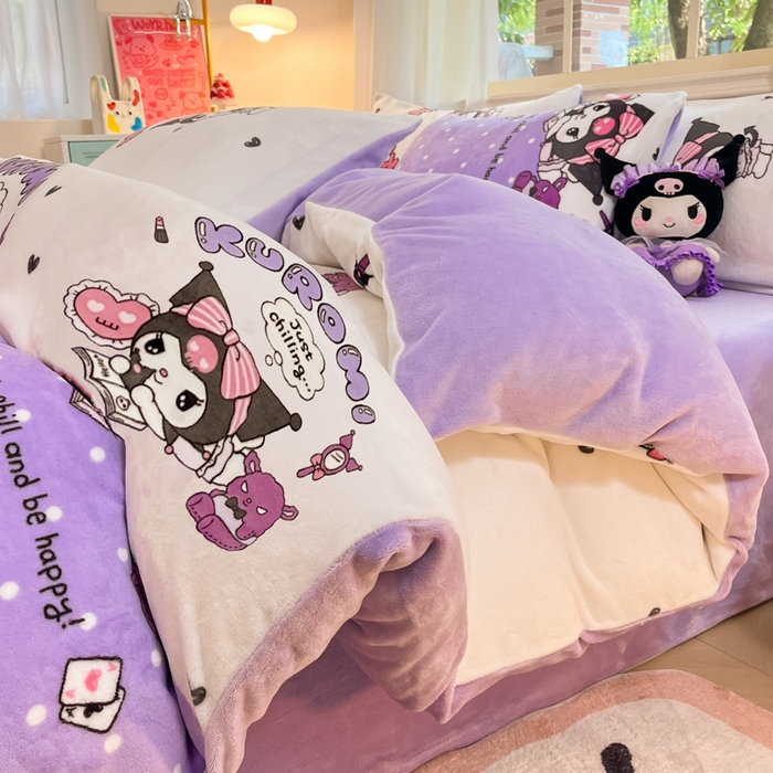 91家纺网 家纺一手货源 找家纺 2024新品正版三丽鸥授权卡通加厚高克重牛奶绒系列四件套 绒三丽鸥-公主库洛米