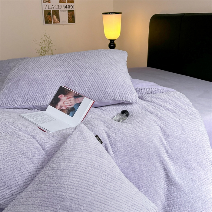 91家纺网 家纺一手货源 找家纺 星座家纺  2025新款泰迪绒提花牛奶绒四件套 香芋紫