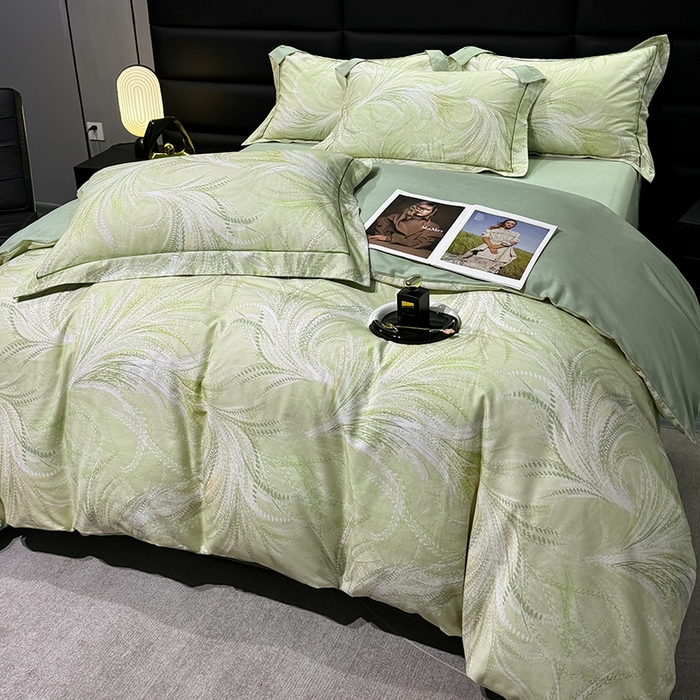 91家纺网 家纺一手货源 找家纺 2024新款A类全棉磨毛数码印花系列四件套 麦穗绿