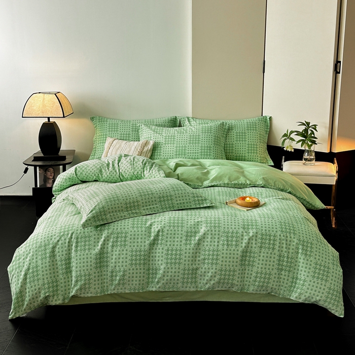 91家纺网 家纺一手货源 找家纺 涵宸家纺 2024新款亲肤全棉磨毛印花四件套--芬兰系列 井千-绿