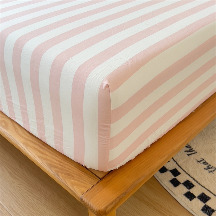 91家纺网 家纺一手货源 找家纺 多品 2024新款水洗棉皱皱纱单品床笠 蜜桃粉