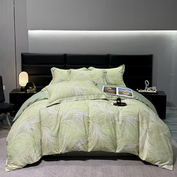 91家纺网 家纺一手货源 找家纺 2024新款A类全棉磨毛数码印花系列四件套 麦穗绿