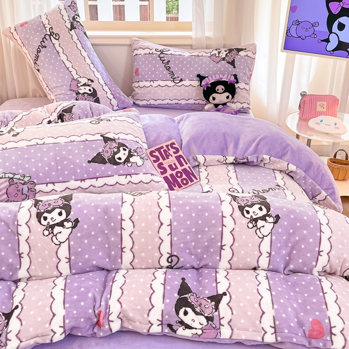 91家纺网 家纺一手货源 找家纺 2024新品正版三丽鸥授权卡通加厚高克重牛奶绒系列四件套 绒三丽鸥-贪睡库洛米
