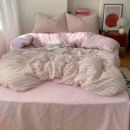 91家纺网 家纺一手货源 找家纺 蜜宿 2025新款全棉色织提花四件套-秋月系列 秋月-粉