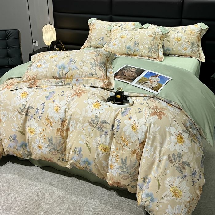 91家纺网 家纺一手货源 找家纺 2024新款A类全棉磨毛数码印花系列四件套 亭语花间