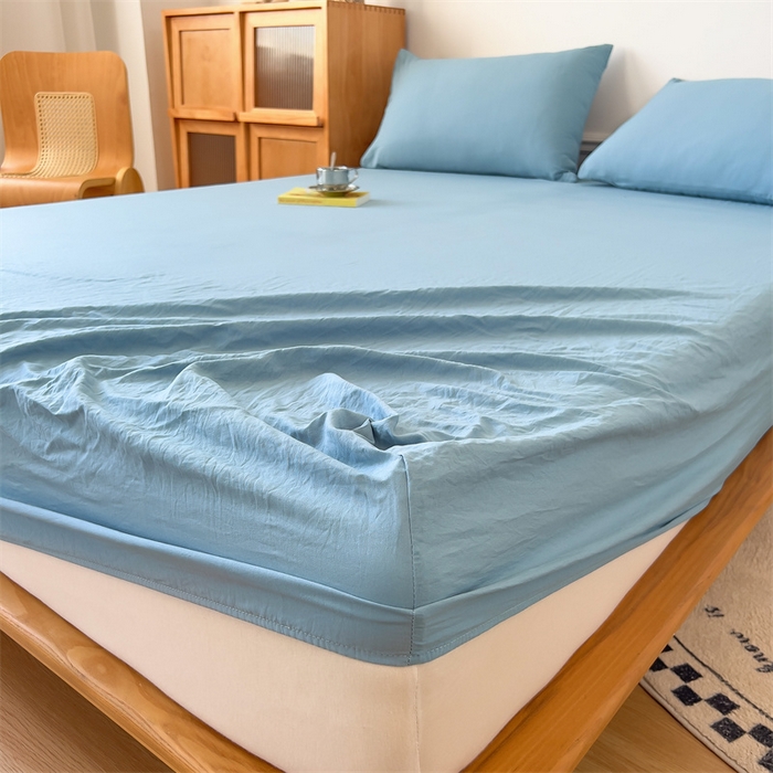 91家纺网 家纺一手货源 找家纺 多品 2024新款水洗棉皱皱纱单品床笠 蓝灰