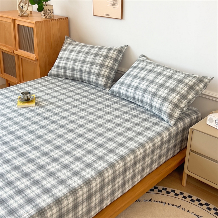 91家纺网 家纺一手货源 找家纺 多品 2024新款水洗棉皱皱纱单品床笠 简约格