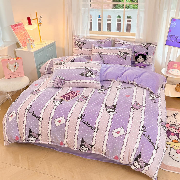 91家纺网 家纺一手货源 找家纺 2024新品正版三丽鸥授权卡通加厚高克重牛奶绒系列四件套 绒三丽鸥-贪睡库洛米