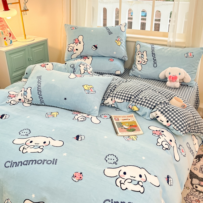 91家纺网 家纺一手货源 找家纺 （总）2024新品正版三丽鸥授权卡通加厚高克重牛奶绒系列四件套