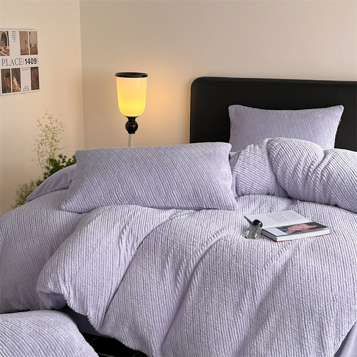 91家纺网 家纺一手货源 找家纺 星座家纺  2025新款泰迪绒提花牛奶绒四件套 香芋紫