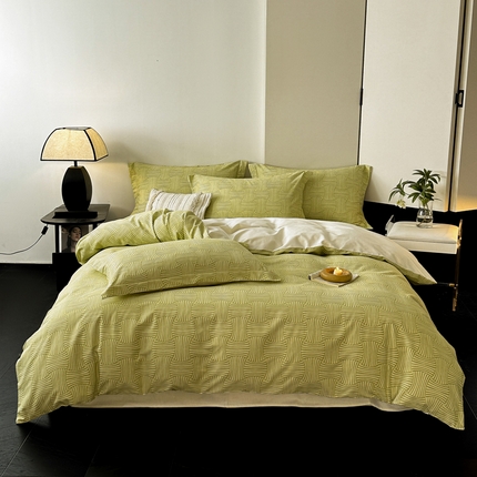 涵宸家纺 2024新款亲肤全棉磨毛印花四件套--芬兰系列 众横-绿