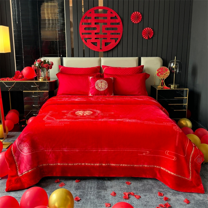 91家纺网 家纺一手货源 找家纺 （总）2024新款婚庆双层高密云毛毯毯子