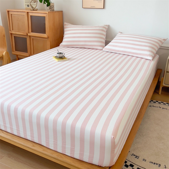 91家纺网 家纺一手货源 找家纺 多品 2024新款水洗棉皱皱纱单品床笠 蜜桃粉