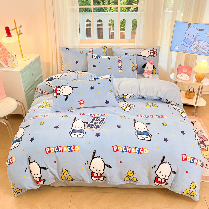 91家纺网 家纺一手货源 找家纺 2024新品正版三丽鸥授权卡通加厚高克重牛奶绒系列四件套 绒三丽鸥-趣味帕恰狗