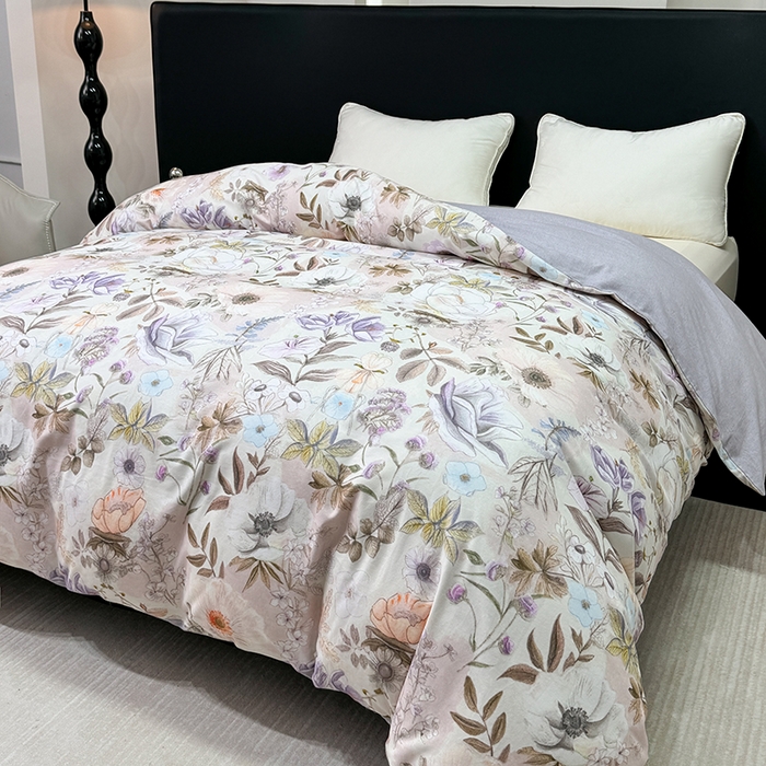 91家纺网 家纺一手货源 找家纺 2024新款A类全棉磨毛数码印花系列单被套 热恋花季灰