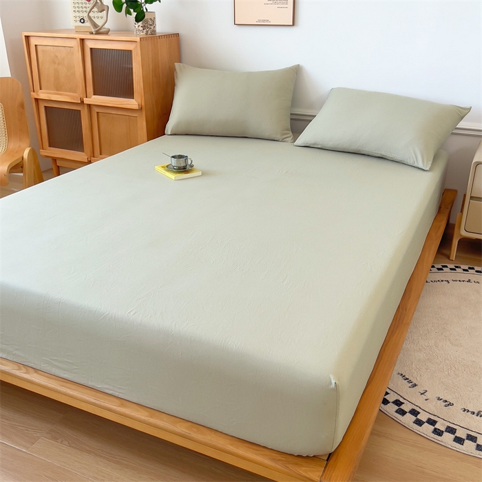 91家纺网 家纺一手货源 找家纺 多品 2024新款水洗棉皱皱纱单品床笠 奶茶咖