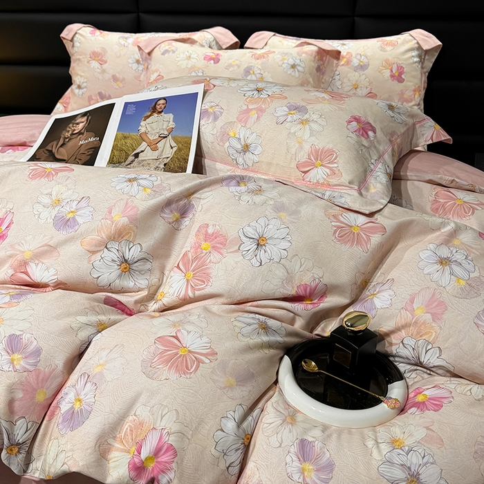 91家纺网 家纺一手货源 找家纺 2024新款A类全棉磨毛数码印花系列四件套 双花飘香