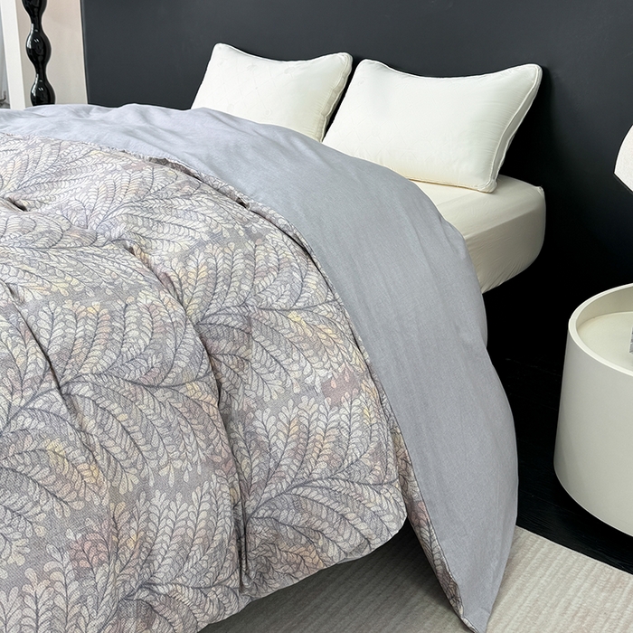 91家纺网 家纺一手货源 找家纺 2024新款A类全棉磨毛数码印花系列单被套 麦穗花期灰