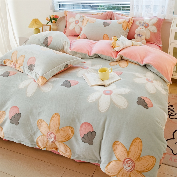 91家纺网 家纺一手货源 找家纺 锦罗绣 2024新款加厚牛奶绒四件套印花四件套单被套 蓓思