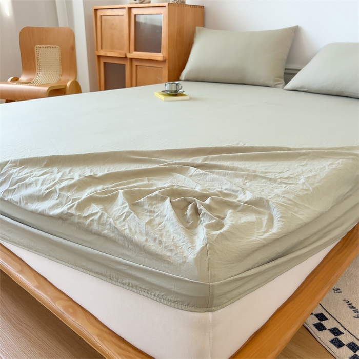 91家纺网 家纺一手货源 找家纺 多品 2024新款水洗棉皱皱纱单品床笠 奶茶咖