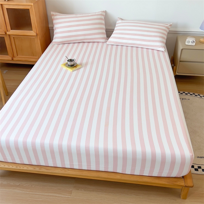 91家纺网 家纺一手货源 找家纺 多品 2024新款水洗棉皱皱纱单品床笠 蜜桃粉