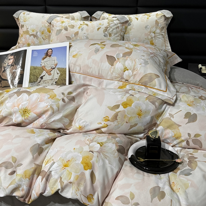 91家纺网 家纺一手货源 找家纺 2024新款A类全棉磨毛数码印花系列四件套 凤穿牡丹