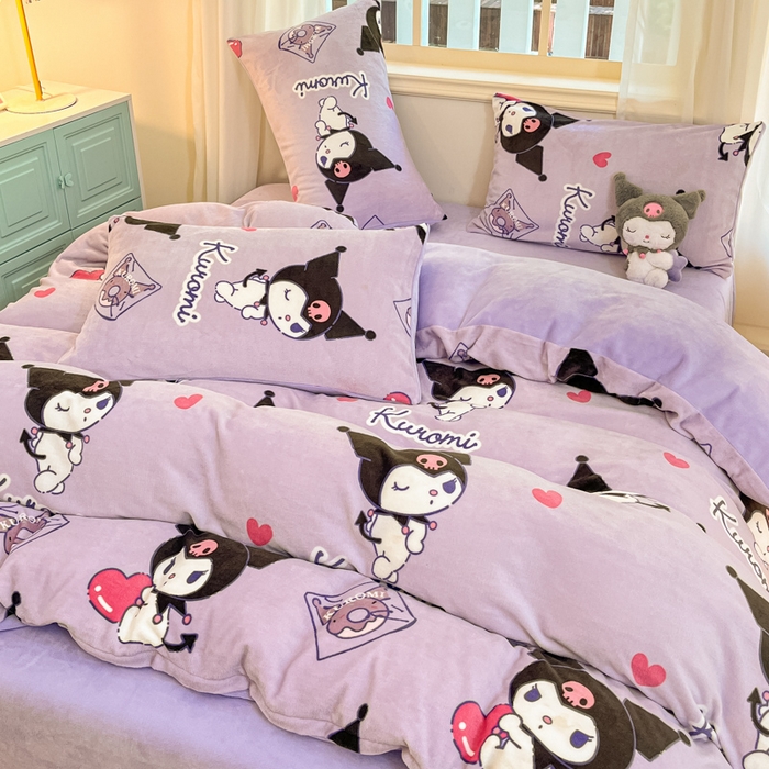 91家纺网 家纺一手货源 找家纺 2024新品正版三丽鸥授权卡通加厚高克重牛奶绒系列四件套 绒三丽鸥-梦幻库洛米