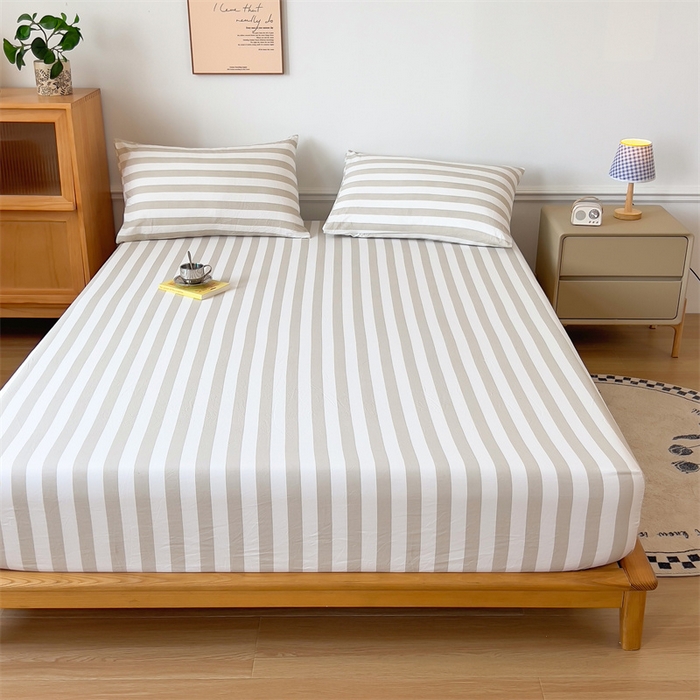 91家纺网 家纺一手货源 找家纺 多品 2024新款水洗棉皱皱纱单品床笠 暮落浅咖