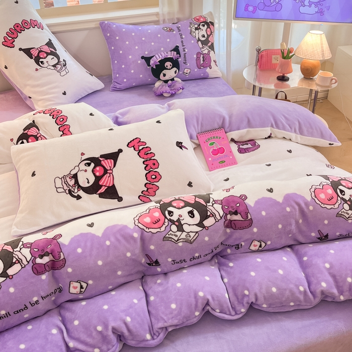 91家纺网 家纺一手货源 找家纺 2024新品正版三丽鸥授权卡通加厚高克重牛奶绒系列四件套 绒三丽鸥-公主库洛米