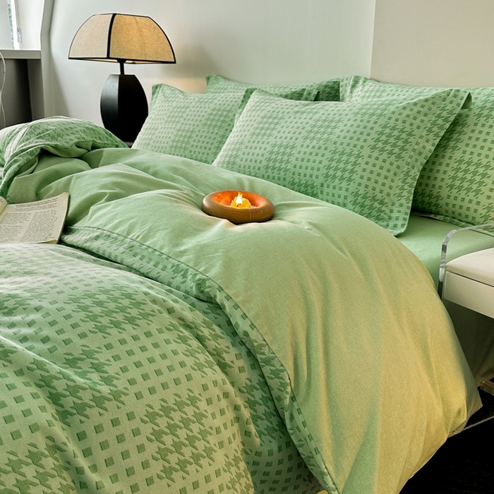 91家纺网 家纺一手货源 找家纺 涵宸家纺 2024新款亲肤全棉磨毛印花四件套--芬兰系列 井千-绿