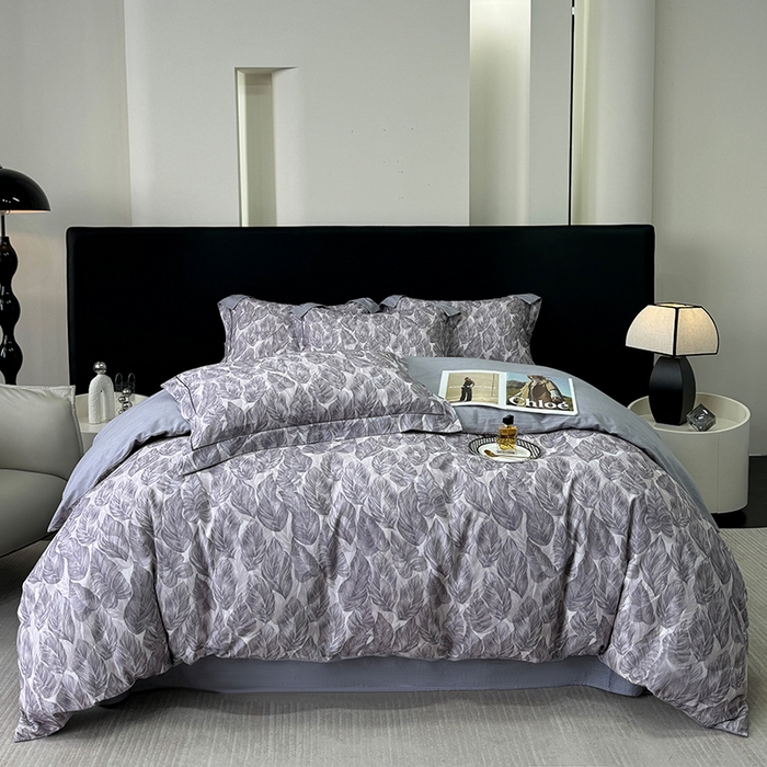 91家纺网 家纺一手货源 找家纺 2024新款A类全棉磨毛数码印花系列四件套 如伊灰