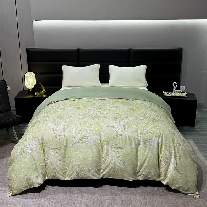 91家纺网 家纺一手货源 找家纺 2024新款A类全棉磨毛数码印花系列四件套 麦穗绿