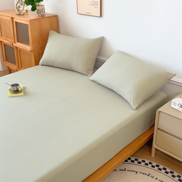 91家纺网 家纺一手货源 找家纺 多品 2024新款水洗棉皱皱纱单品床笠 奶茶咖