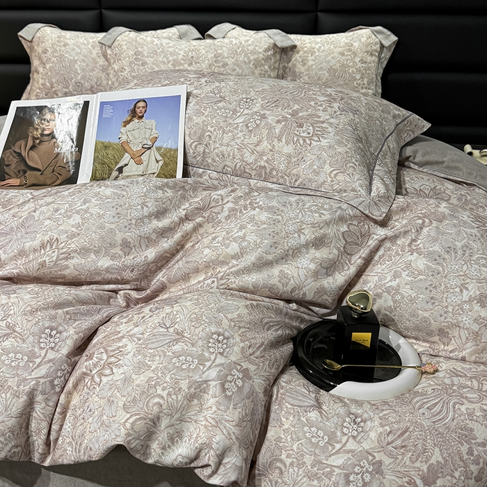 91家纺网 家纺一手货源 找家纺 2024新款A类全棉磨毛数码印花系列四件套 莉娅灰