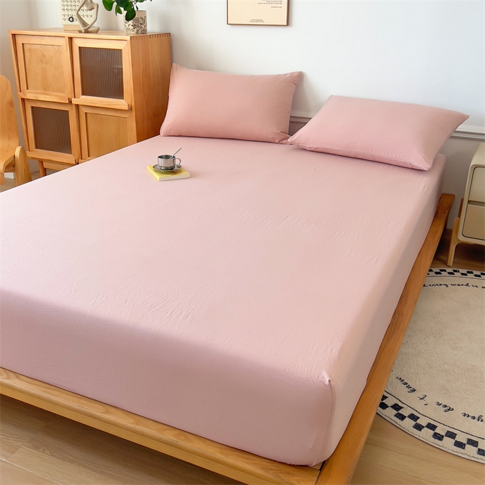 91家纺网 家纺一手货源 找家纺 多品 2024新款水洗棉皱皱纱单品床笠 栗子粉