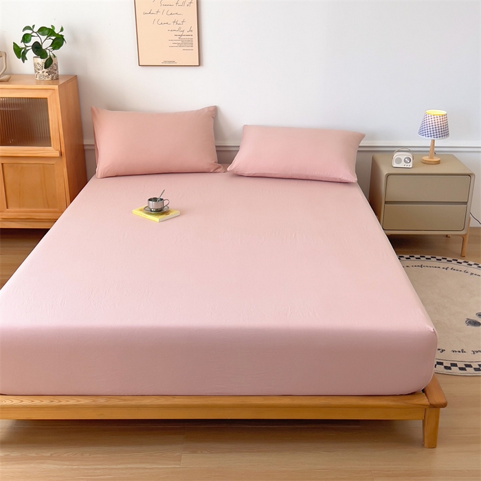 91家纺网 家纺一手货源 找家纺 多品 2024新款水洗棉皱皱纱单品床笠 栗子粉