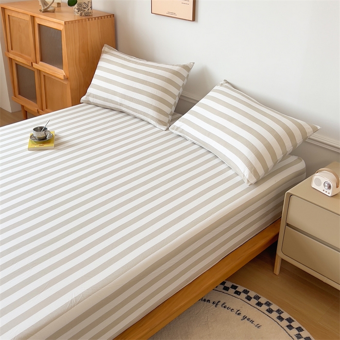 91家纺网 家纺一手货源 找家纺 多品 2024新款水洗棉皱皱纱单品床笠 暮落浅咖