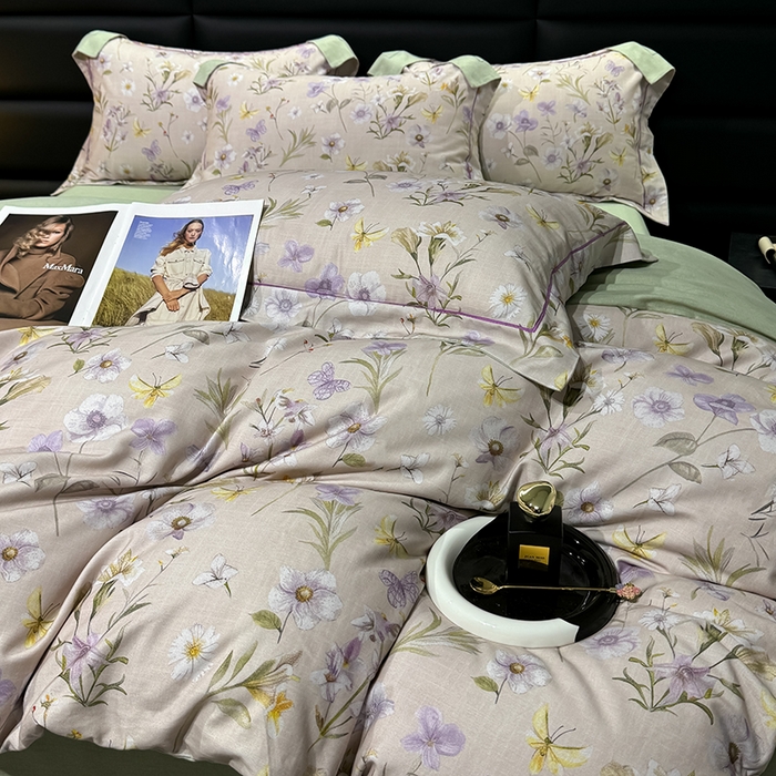 91家纺网 家纺一手货源 找家纺 2024新款A类全棉磨毛数码印花系列四件套 唯有暗香灰