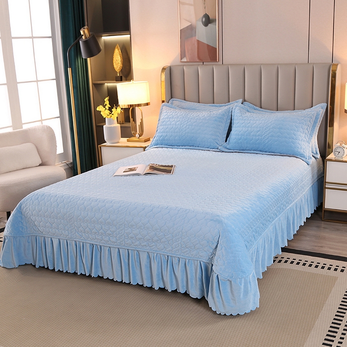 91家纺网 家纺一手货源 找家纺 芸锦豪 2024新款宝宝绒床盖 浅蓝