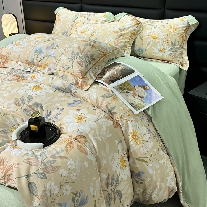 91家纺网 家纺一手货源 找家纺 2024新款A类全棉磨毛数码印花系列四件套 亭语花间