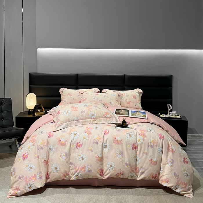 91家纺网 家纺一手货源 找家纺 2024新款A类全棉磨毛数码印花系列四件套 双花飘香