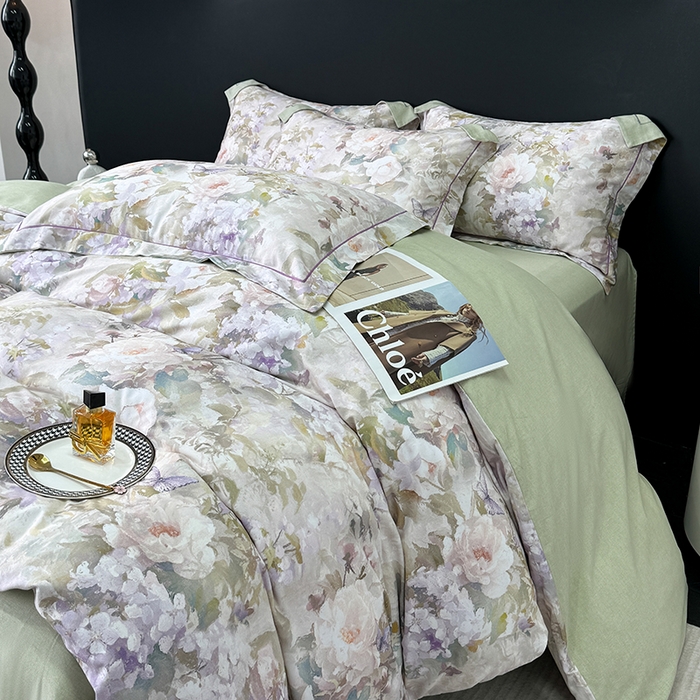 91家纺网 家纺一手货源 找家纺 2024新款A类全棉磨毛数码印花系列四件套 云慕黄