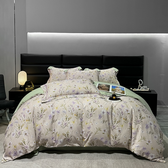 91家纺网 家纺一手货源 找家纺 2024新款A类全棉磨毛数码印花系列四件套 唯有暗香灰