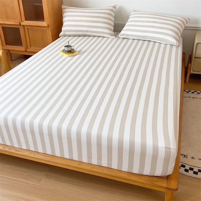 91家纺网 家纺一手货源 找家纺 多品 2024新款水洗棉皱皱纱单品床笠 暮落浅咖