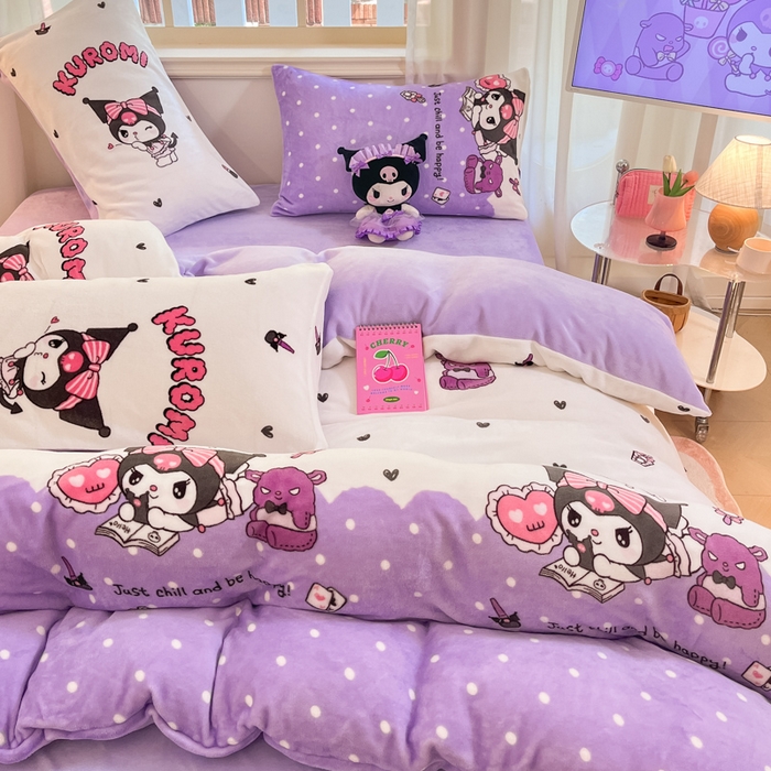 91家纺网 家纺一手货源 找家纺 2024新品正版三丽鸥授权卡通加厚高克重牛奶绒系列四件套 绒三丽鸥-公主库洛米