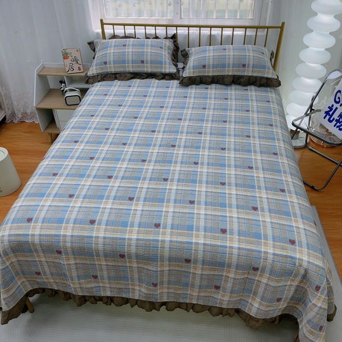 91家纺网 家纺一手货源 找家纺 暖居 2024新款春秋被床盖四件套 莱恩蓝