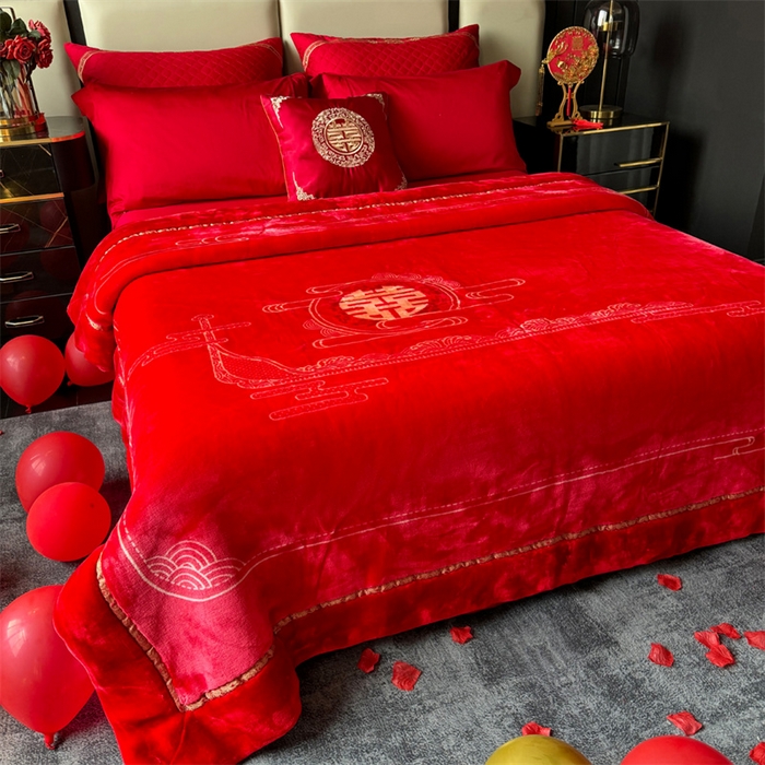 91家纺网 家纺一手货源 找家纺 （总）2024新款婚庆双层高密云毛毯毯子