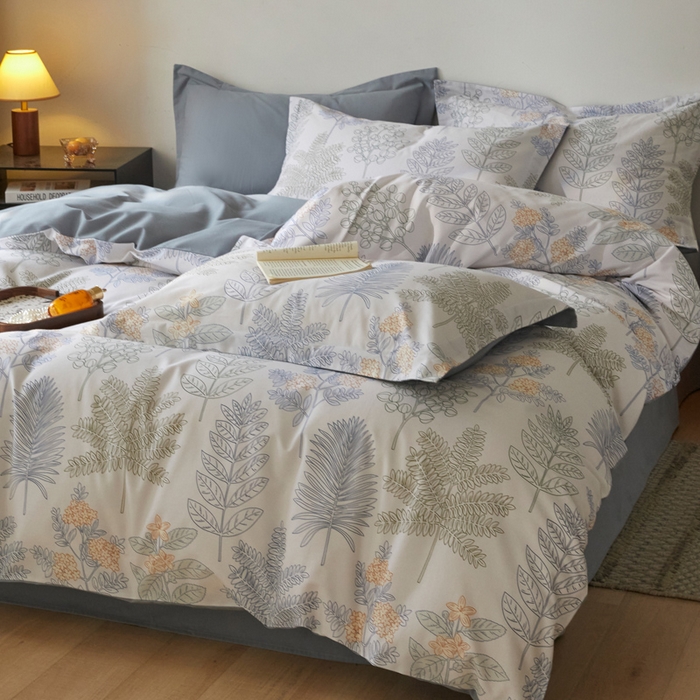 91家纺网 家纺一手货源 找家纺 涵宸家纺 2024新款亲肤全棉磨毛印花四件套--芬兰系列 绿染悠夏