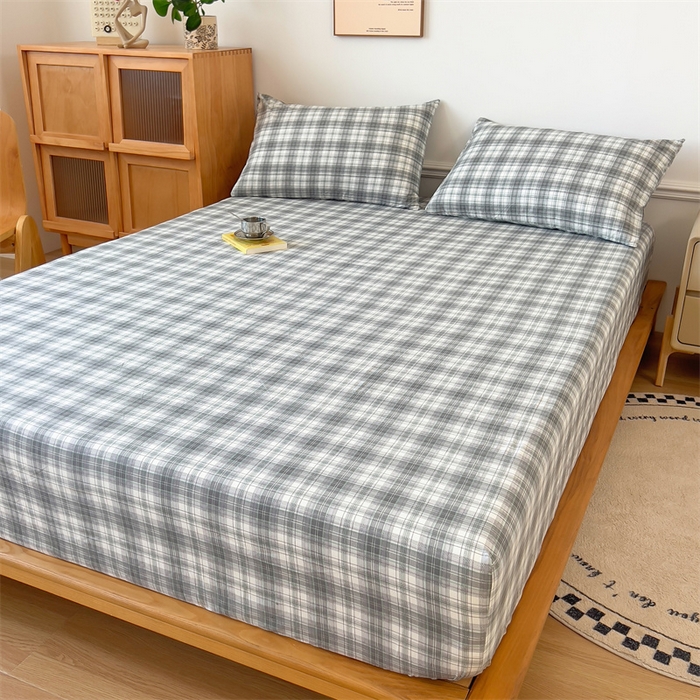 91家纺网 家纺一手货源 找家纺 多品 2024新款水洗棉皱皱纱单品床笠 简约格