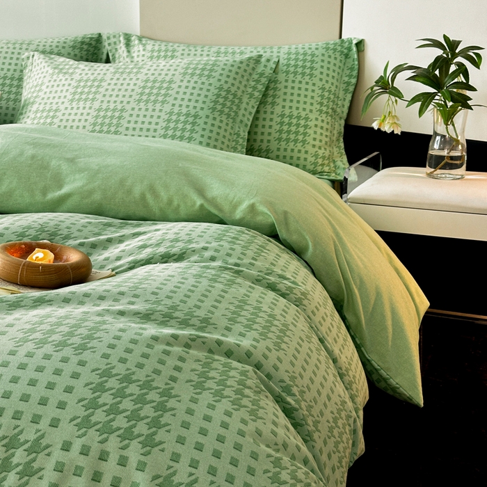 91家纺网 家纺一手货源 找家纺 涵宸家纺 2024新款亲肤全棉磨毛印花四件套--芬兰系列 井千-绿